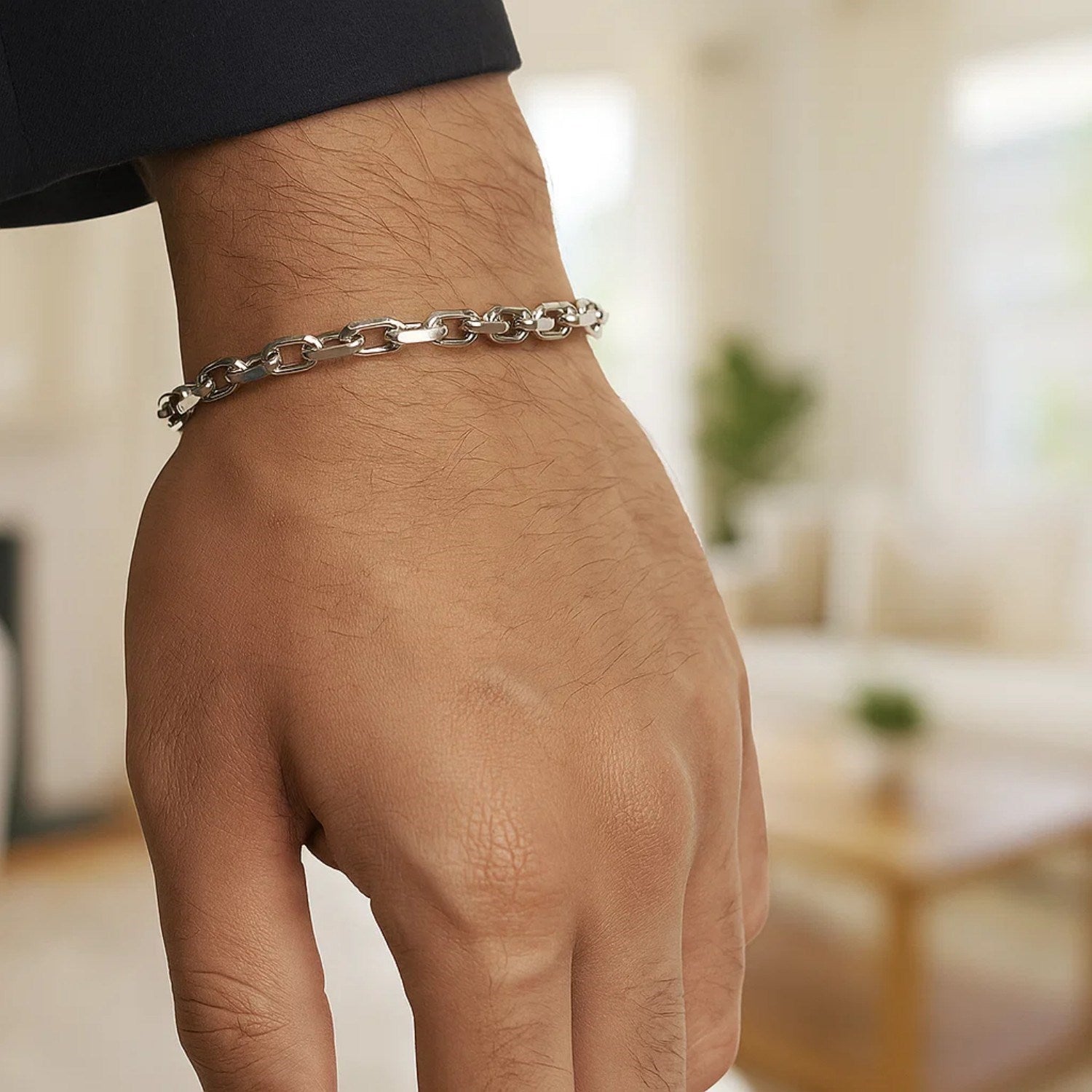 14k White Gold French Cable Chain Bracelet  (4.80 mm)