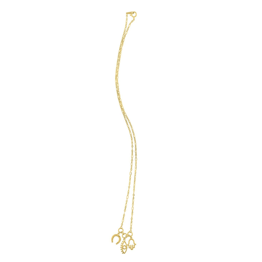 Drop Necklace with Lucky Charms in 14K Yellow Gold