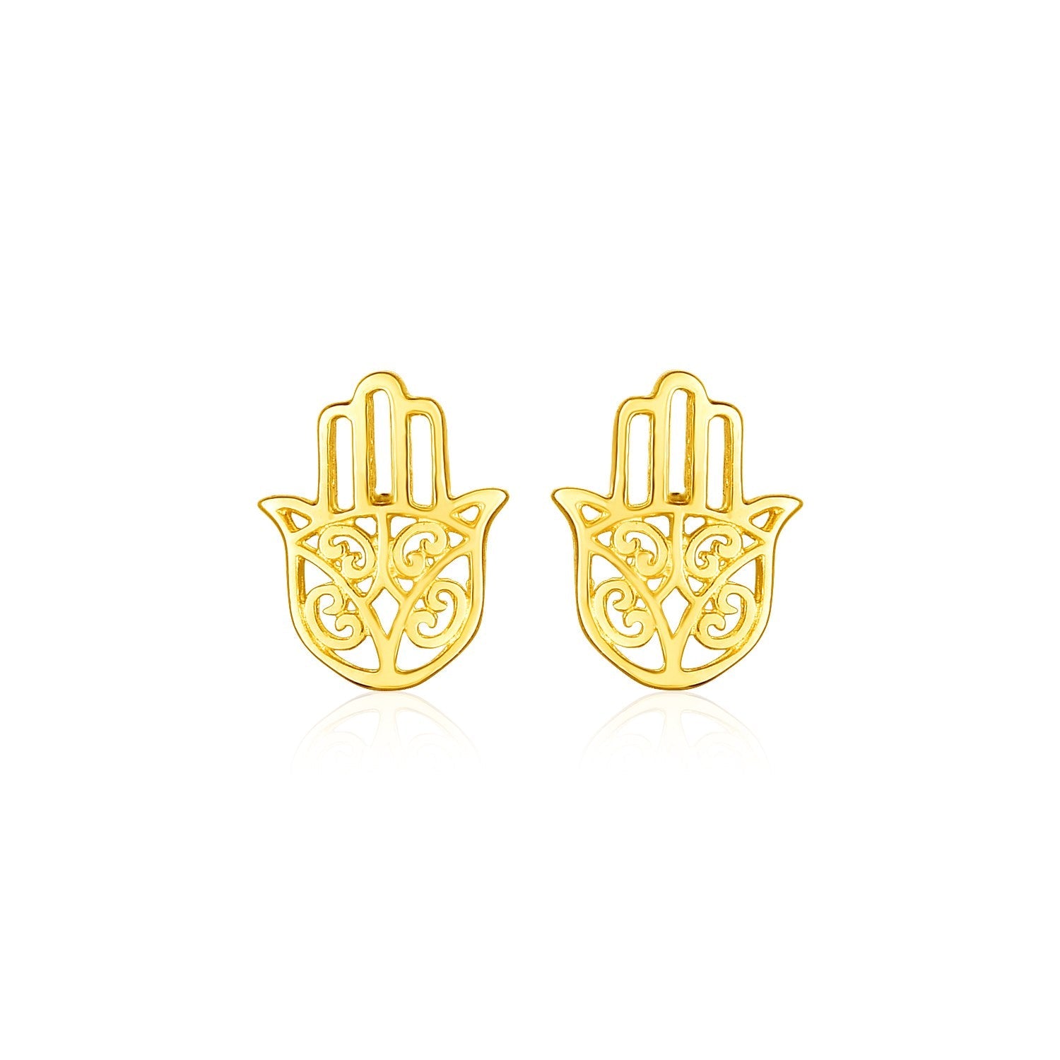 14k Yellow Gold Polished Hand of Hamsa Post Earrings