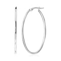 14k White Gold Slim Oval Shape Hoop Earrings