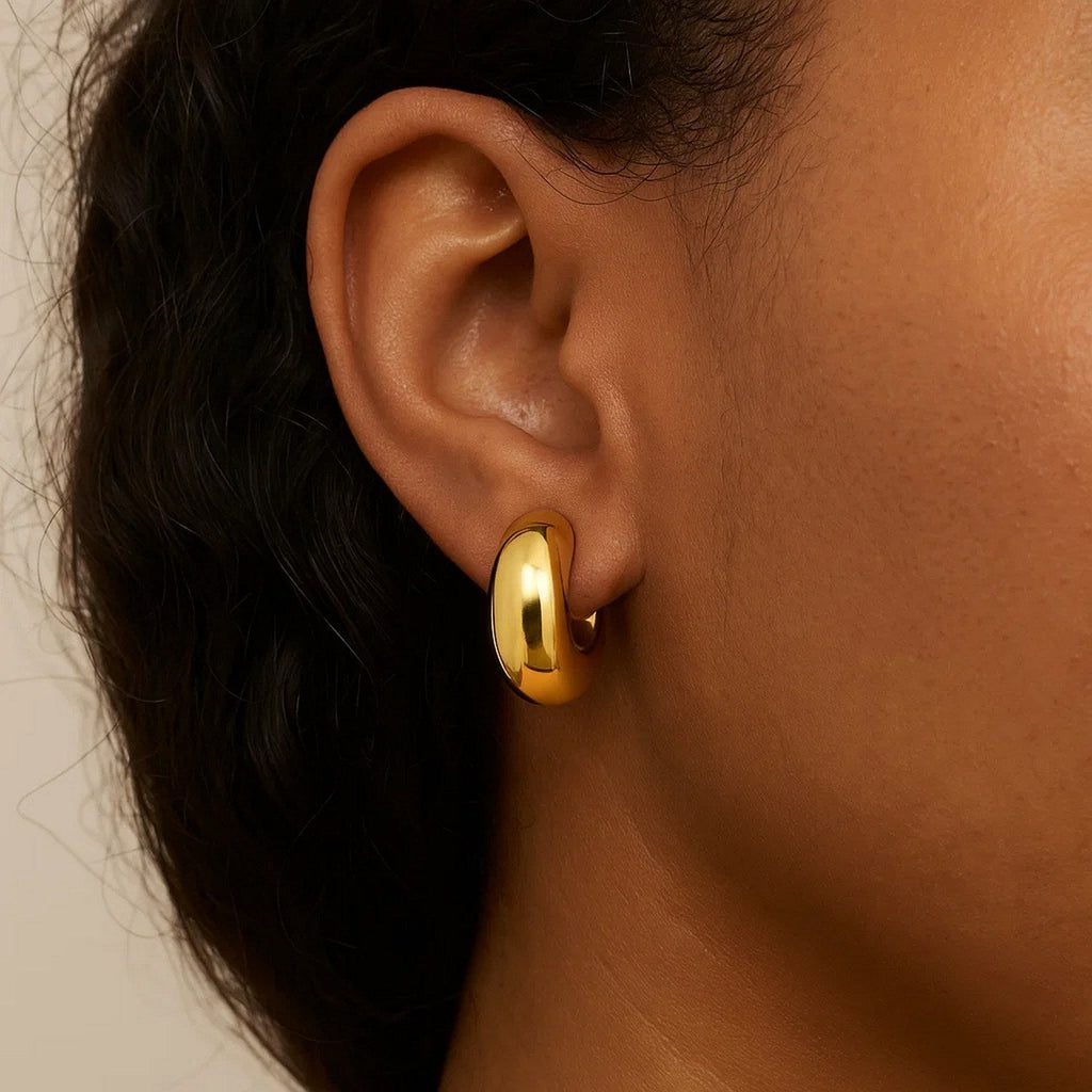 14k Yellow Gold Small Omega C Hoops