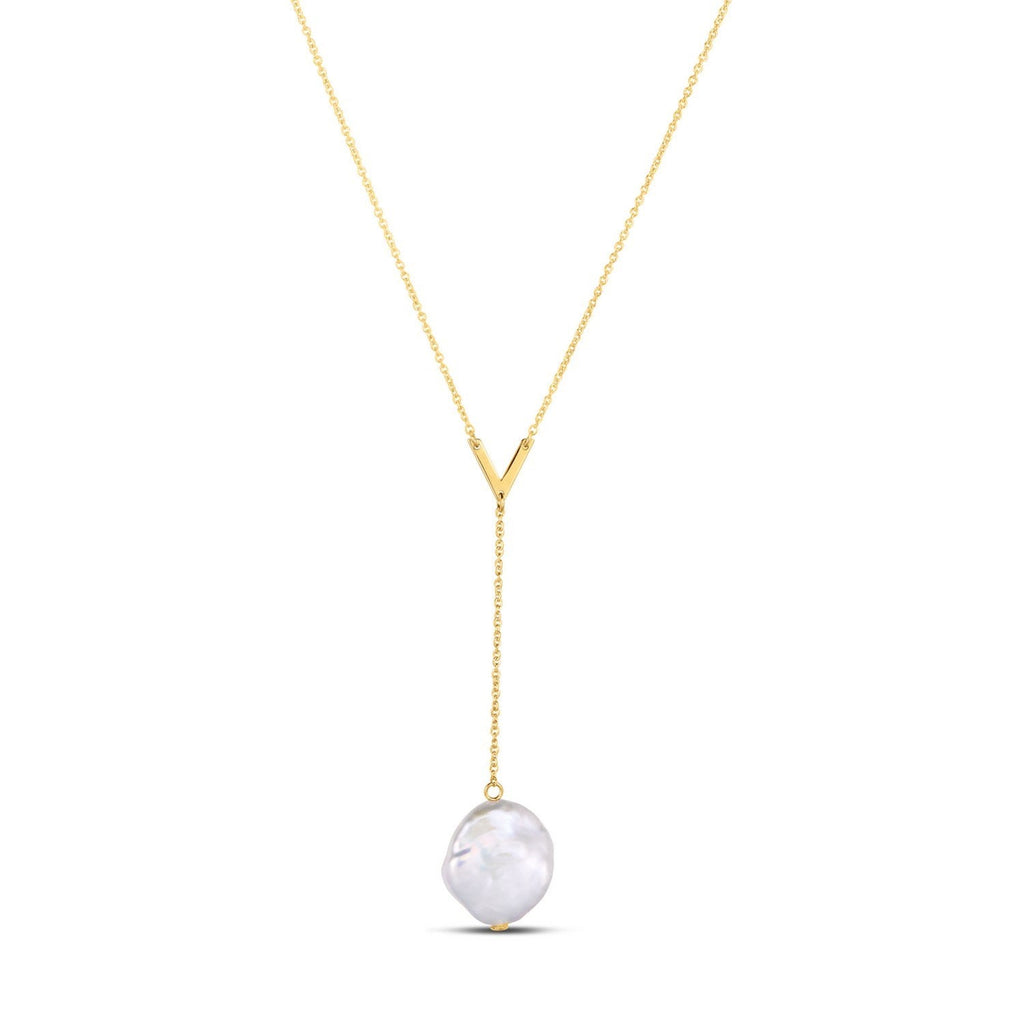 14k Yellow Gold Tesoro Pearl Lariat Necklace