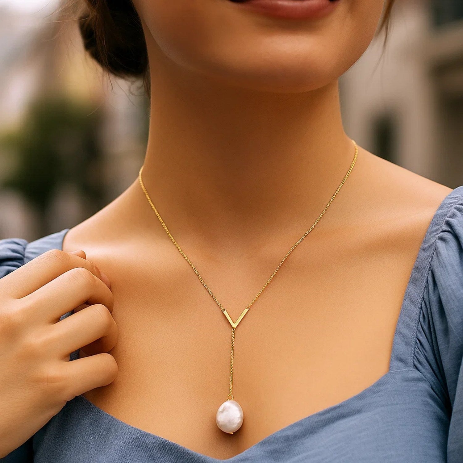 14k Yellow Gold Tesoro Pearl Lariat Necklace