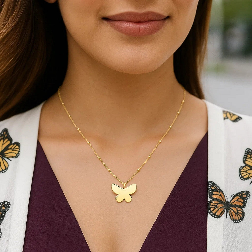 14k Yellow Gold Ppillon Butterfly Necklace