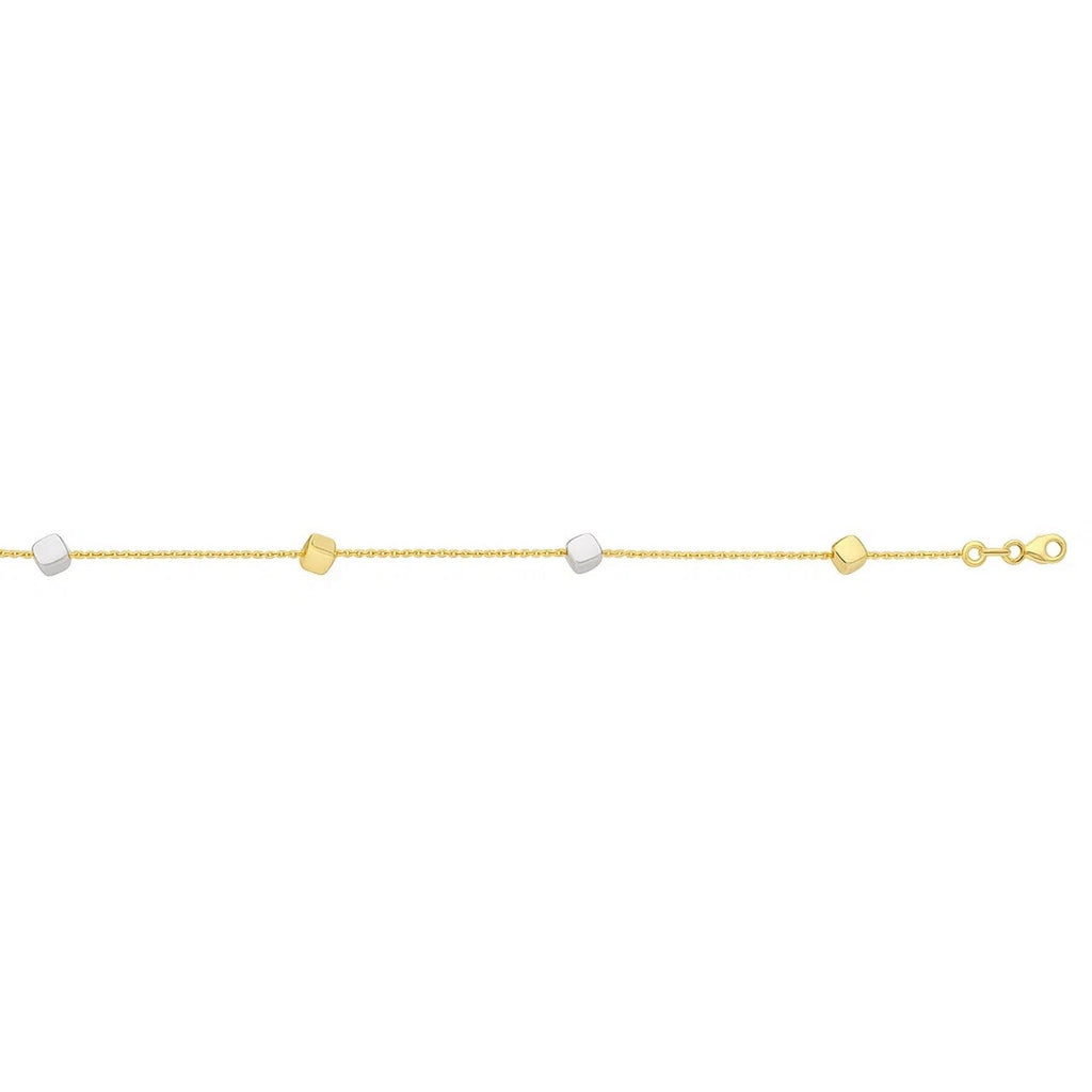 14k Two Tone Gold Bracelet with Polished Cubes