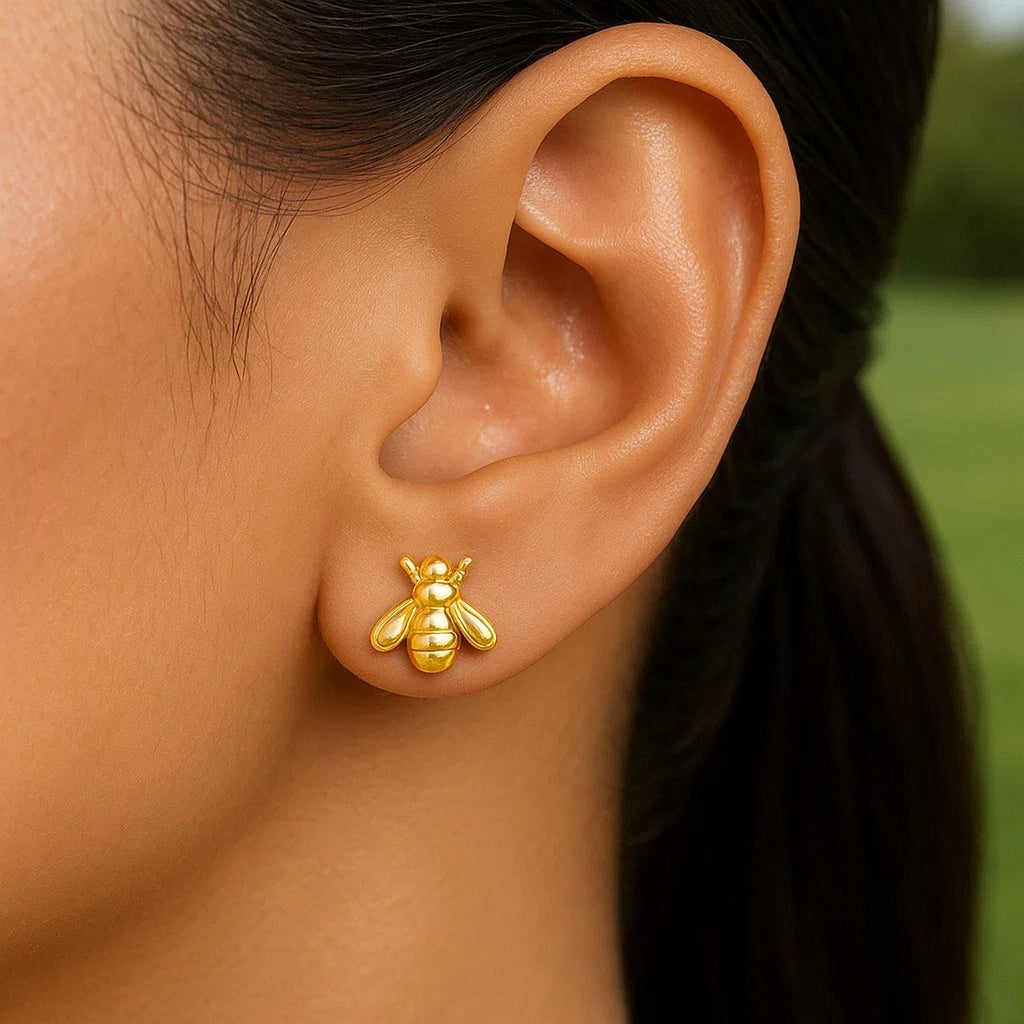 14k Yellow Gold Bee Stud Earrings
