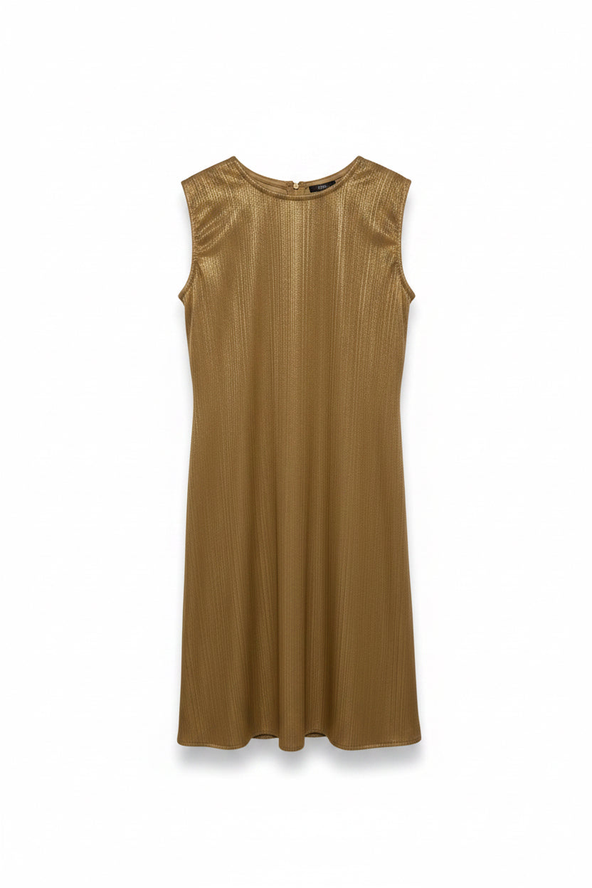 Vintage Gold Floral Embroidered Pleated Midi Dress