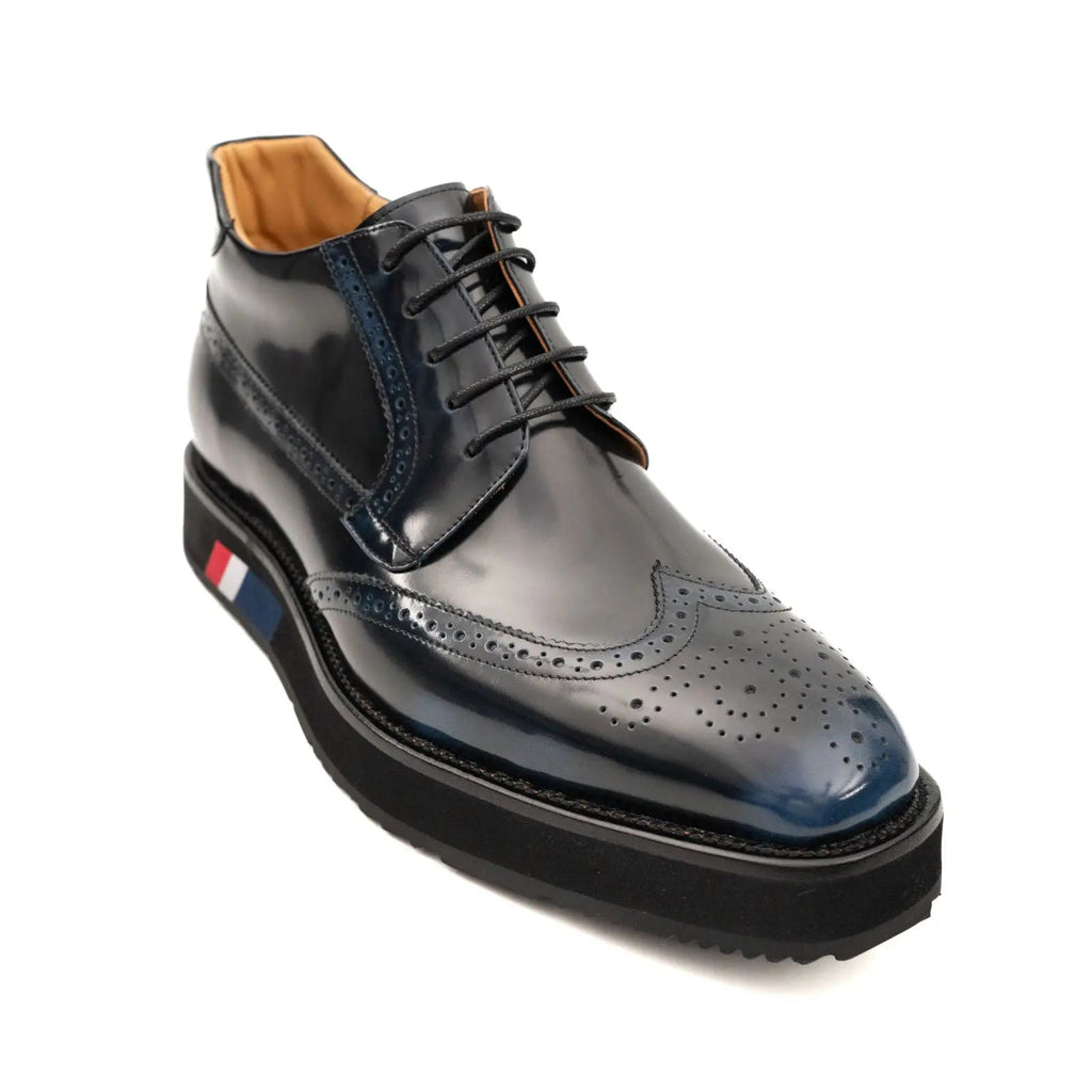 DIVINCH Navy Patent Brogue Bootie