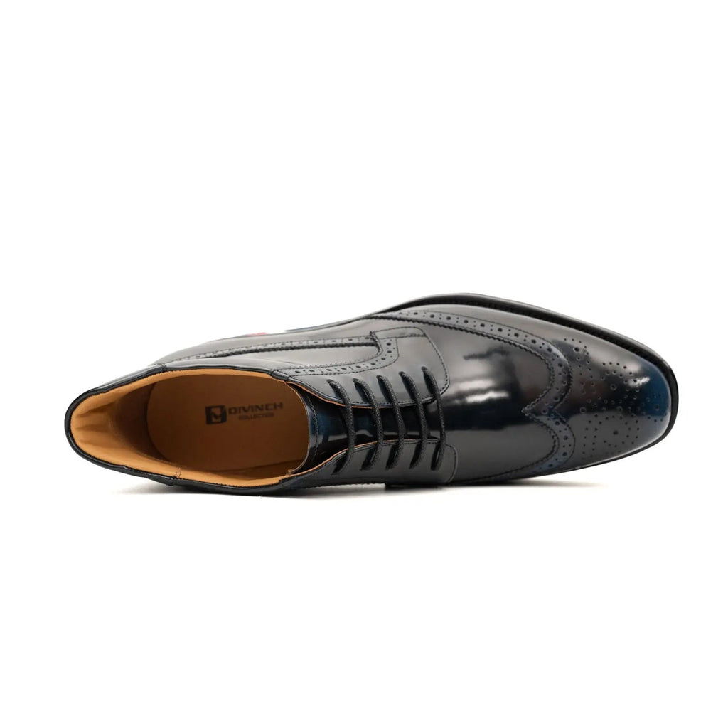 DIVINCH Navy Patent Brogue Bootie