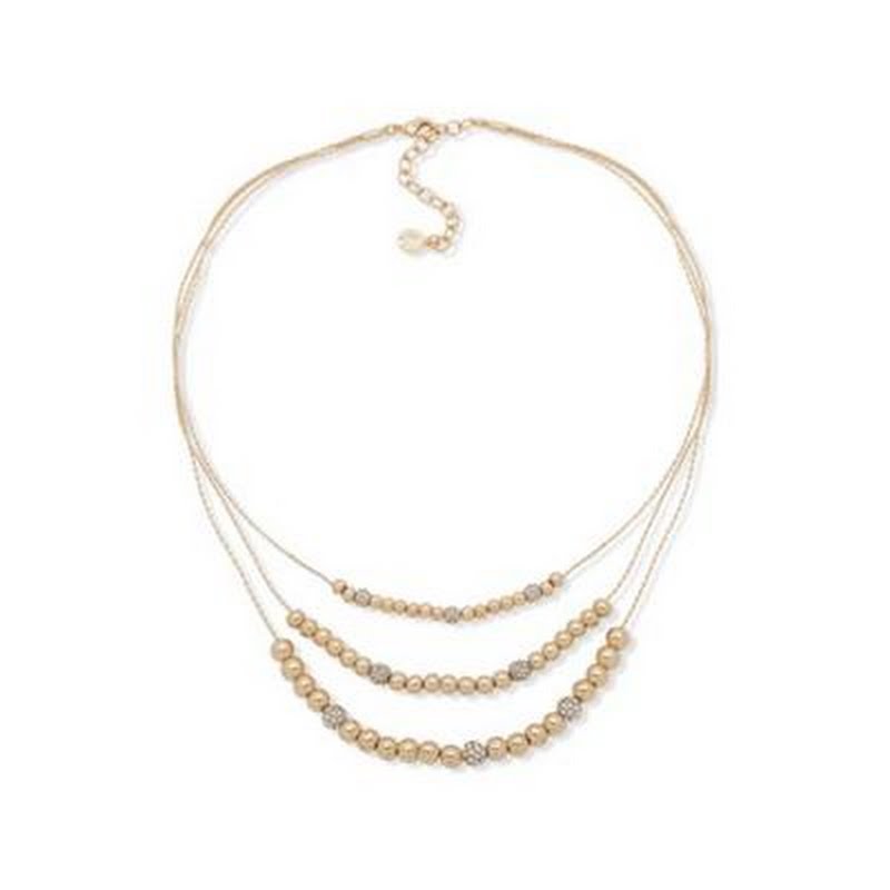 Anne Klein Gold-Tone Pave Fireball & Bead Layered Necklace, 16 + 3" Extender"