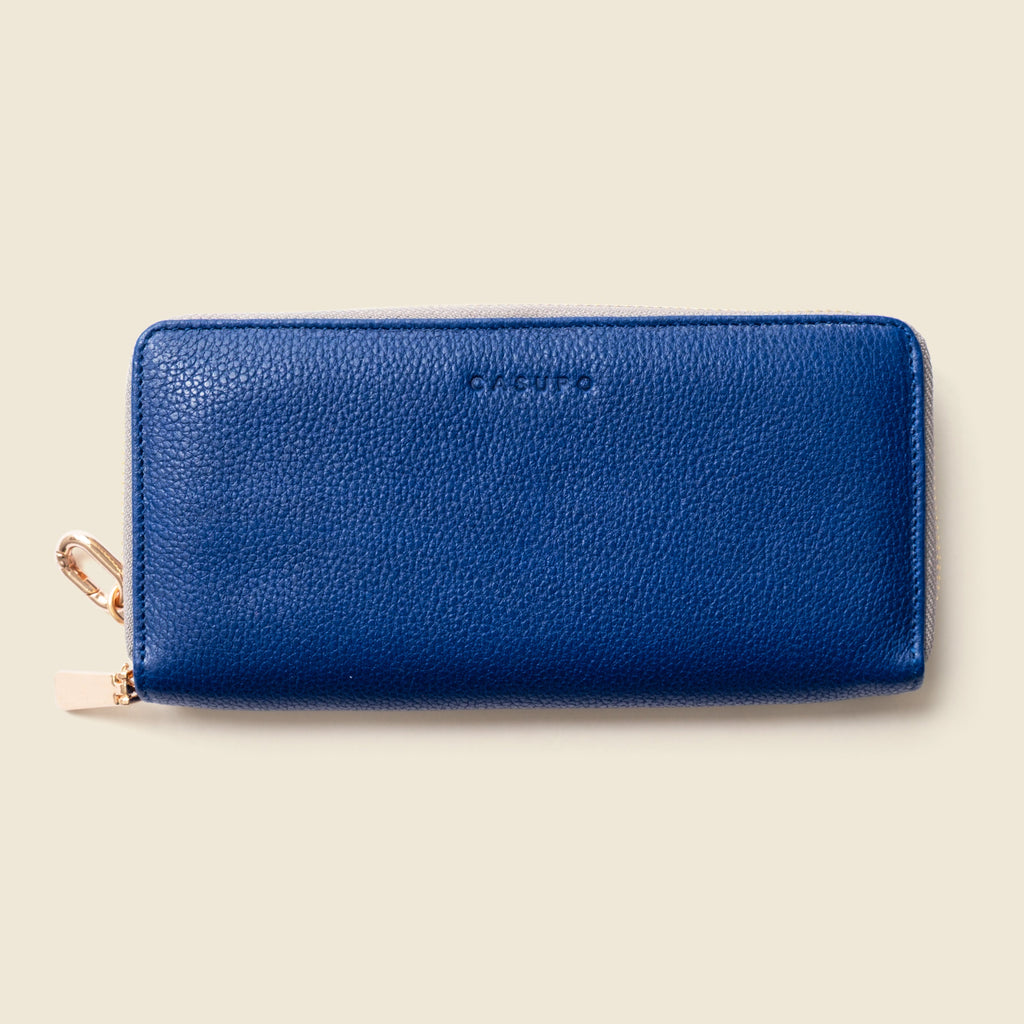 Large Zipper Wallet with Detachable Key Ring - Cobalt Blue