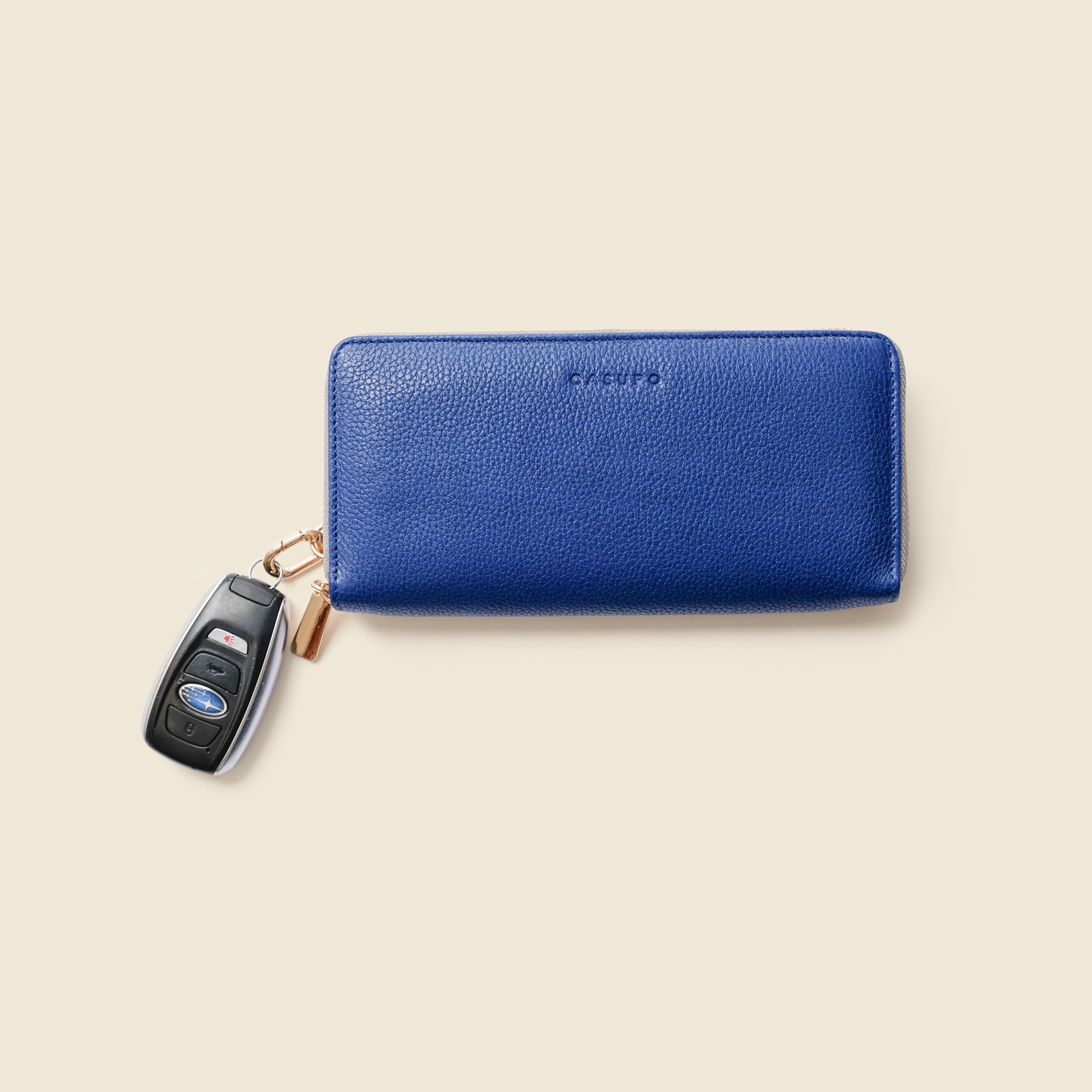 Large Zipper Wallet with Detachable Key Ring - Cobalt Blue