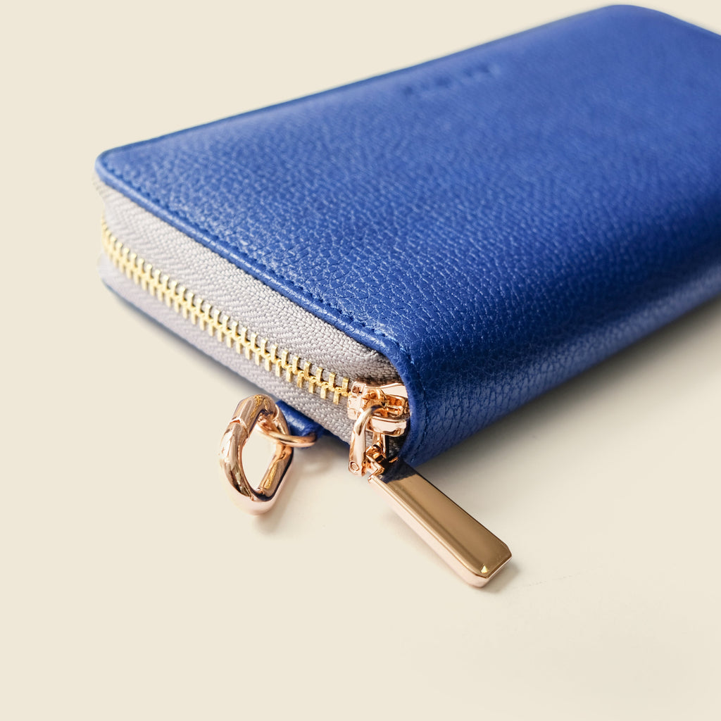 Large Zipper Wallet with Detachable Key Ring - Cobalt Blue