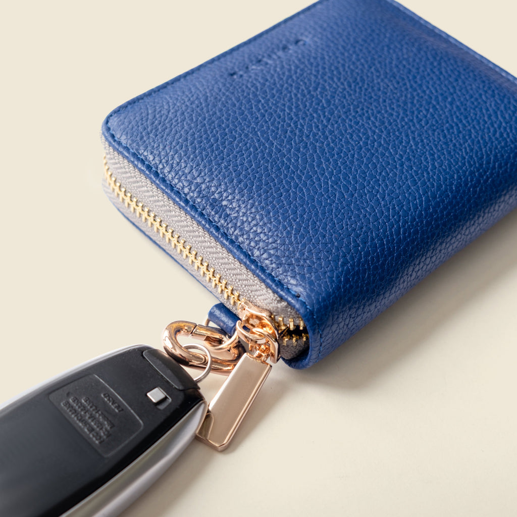 Small Zipper Wallet with Detachable Key Ring - Cobalt Blue