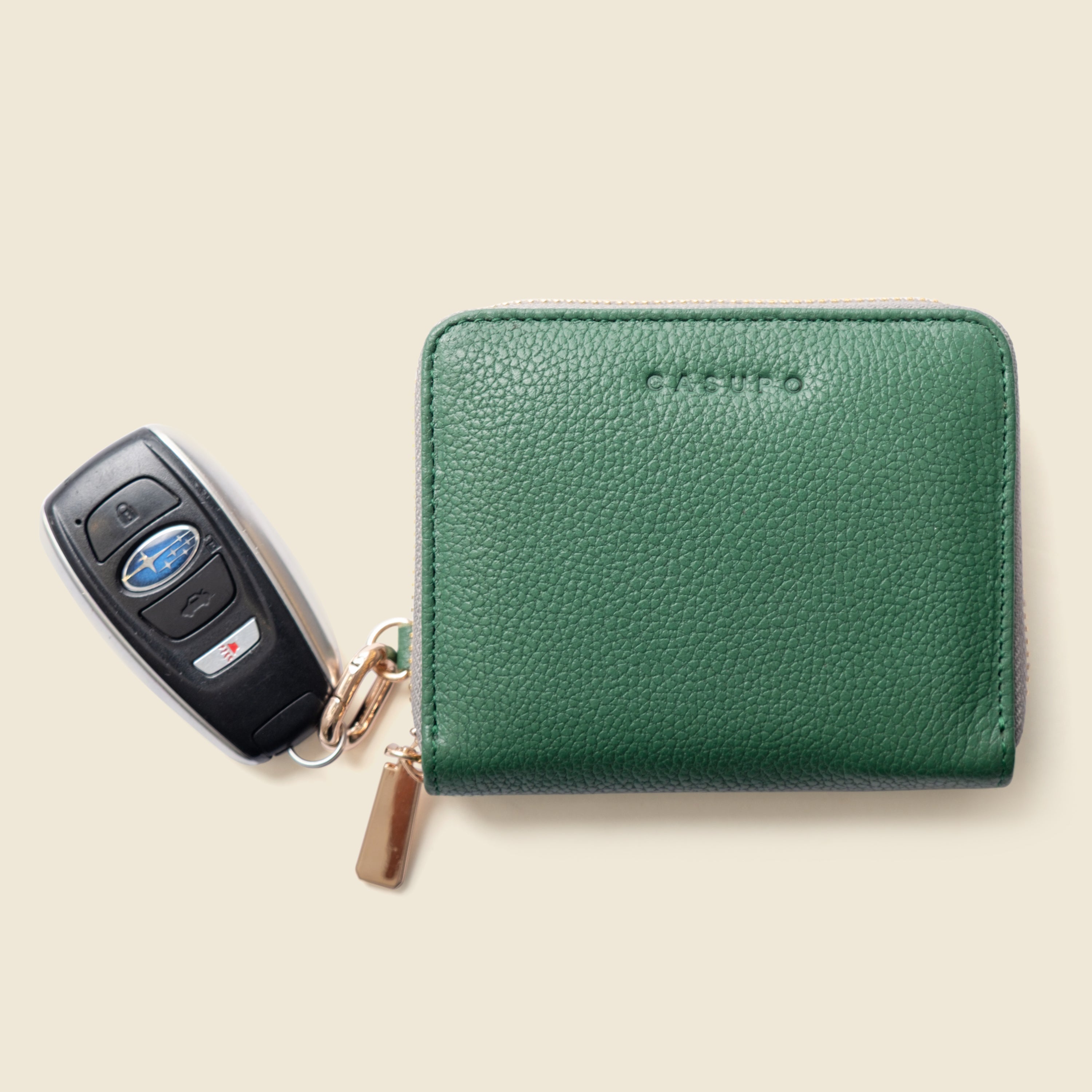 Small Zipper Wallet with Detachable Key Ring - Green