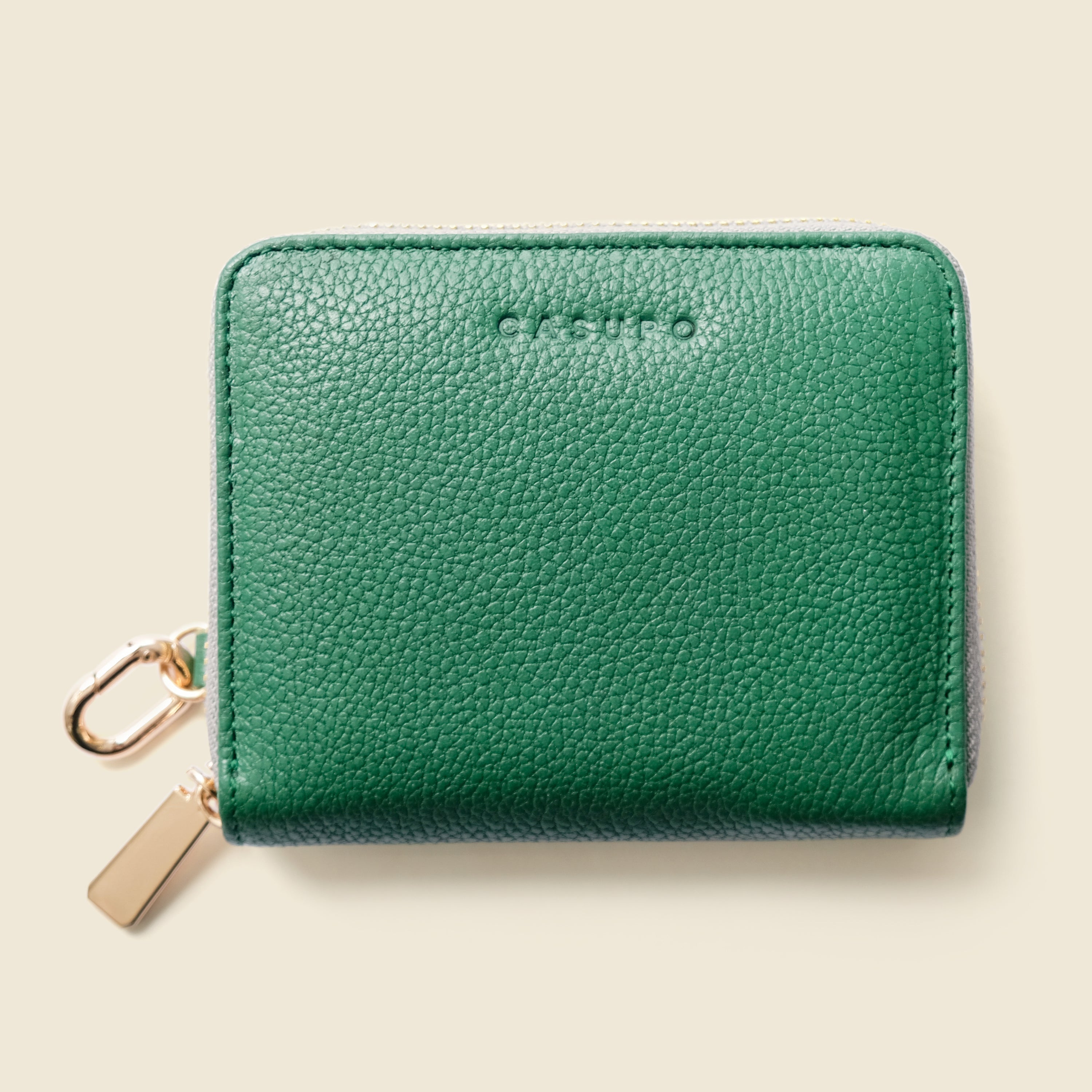 Small Zipper Wallet with Detachable Key Ring - Green