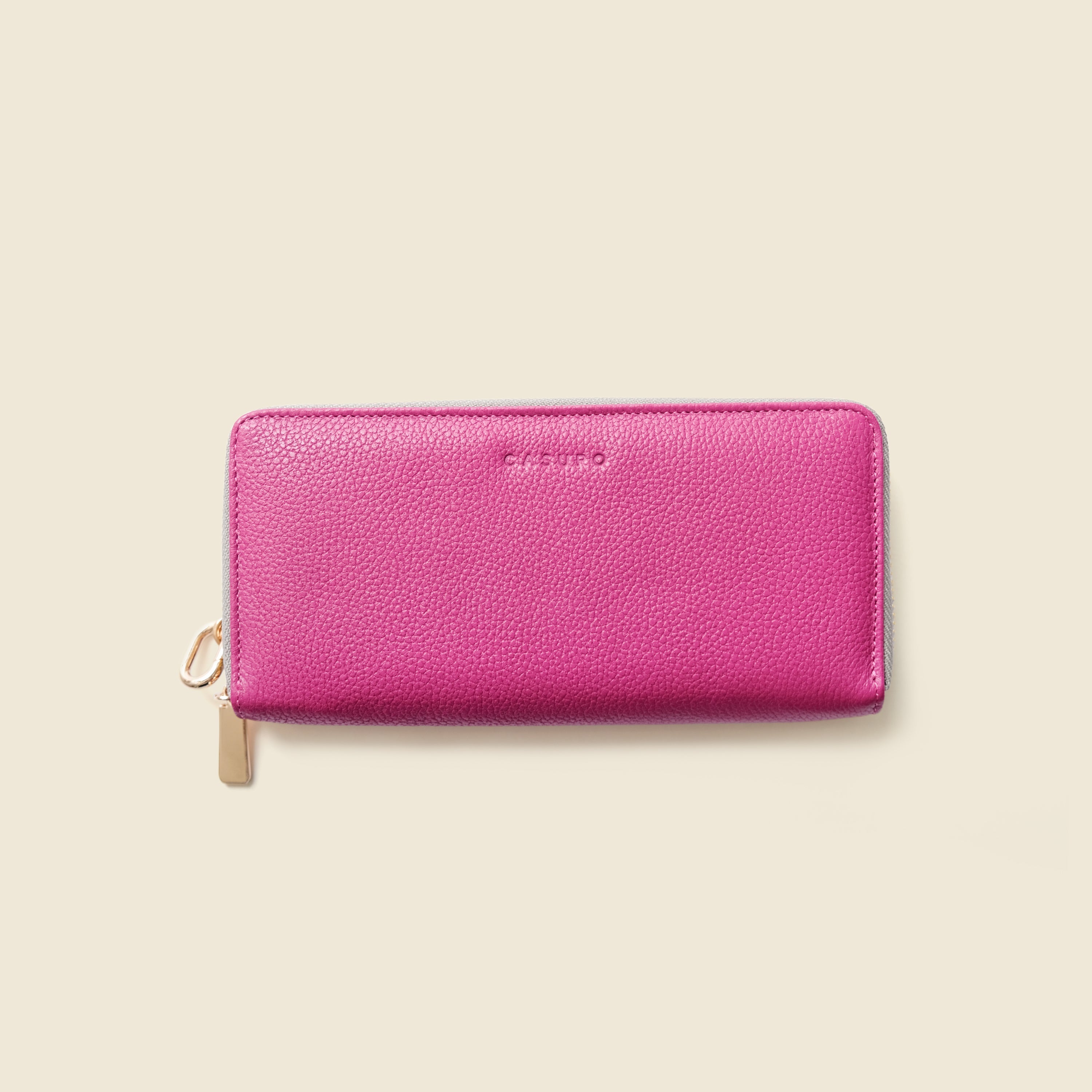 Large Zipper Wallet with Detachable Key Ring - Pink