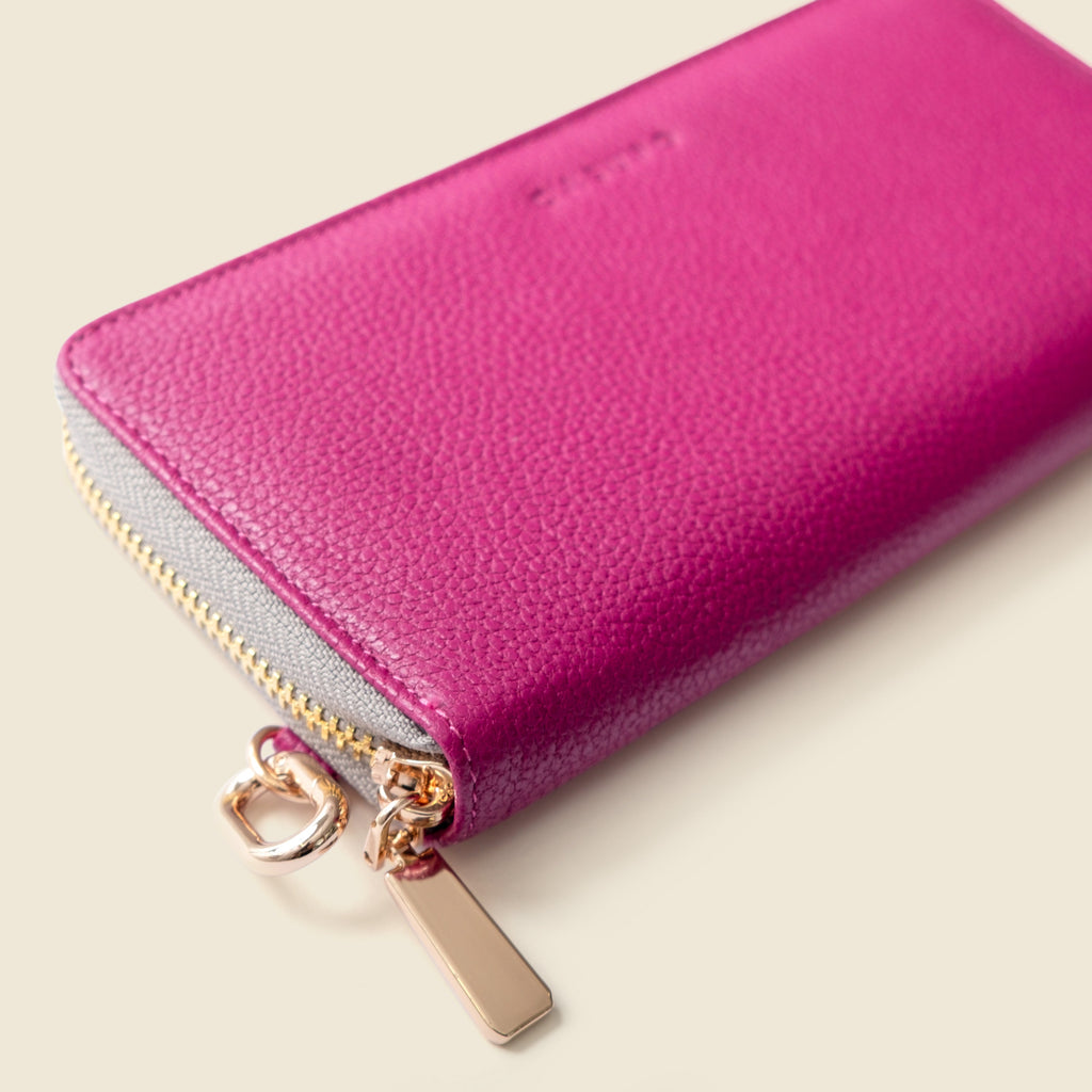 Large Zipper Wallet with Detachable Key Ring - Pink