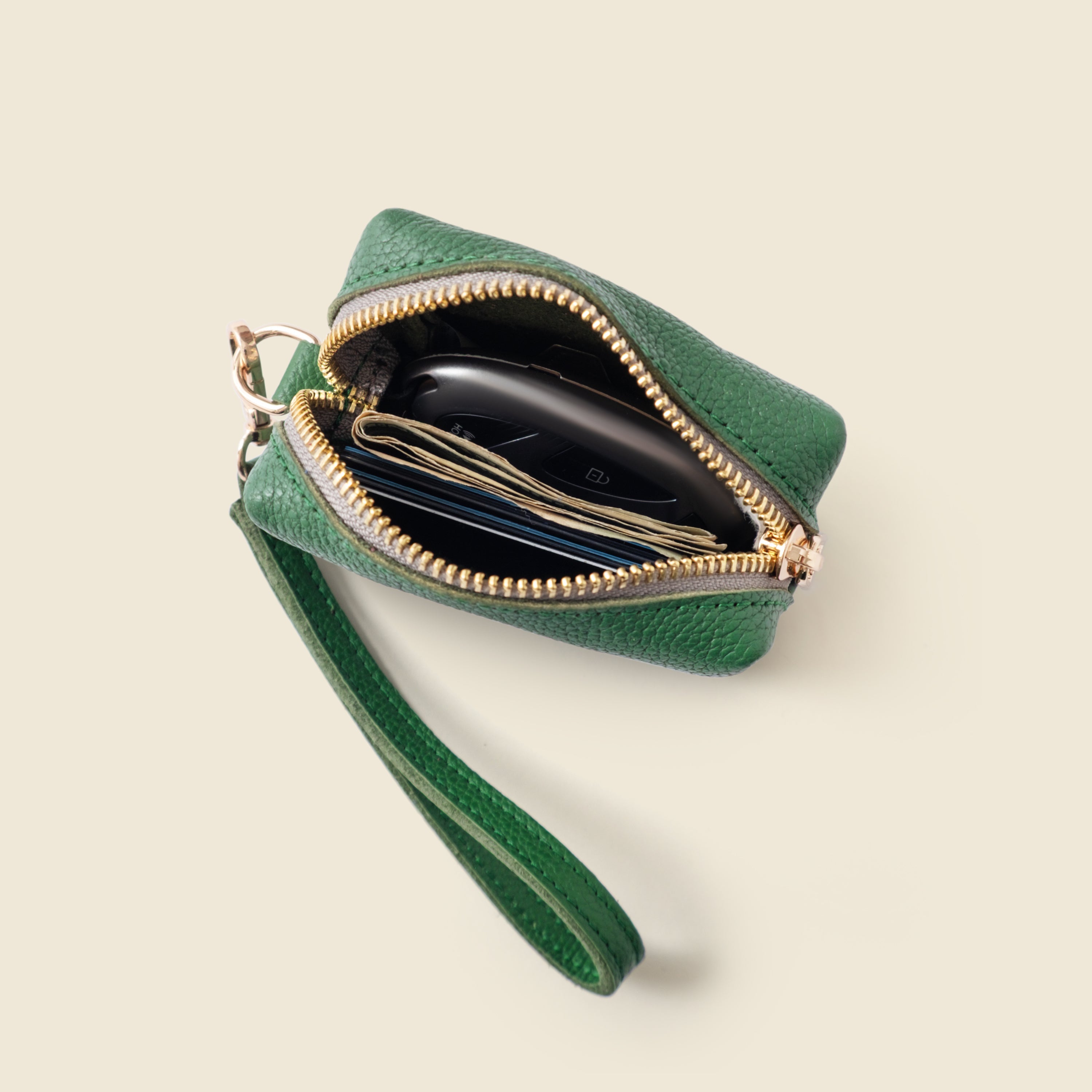 Mini Zipper Bag with Wristlet - Green