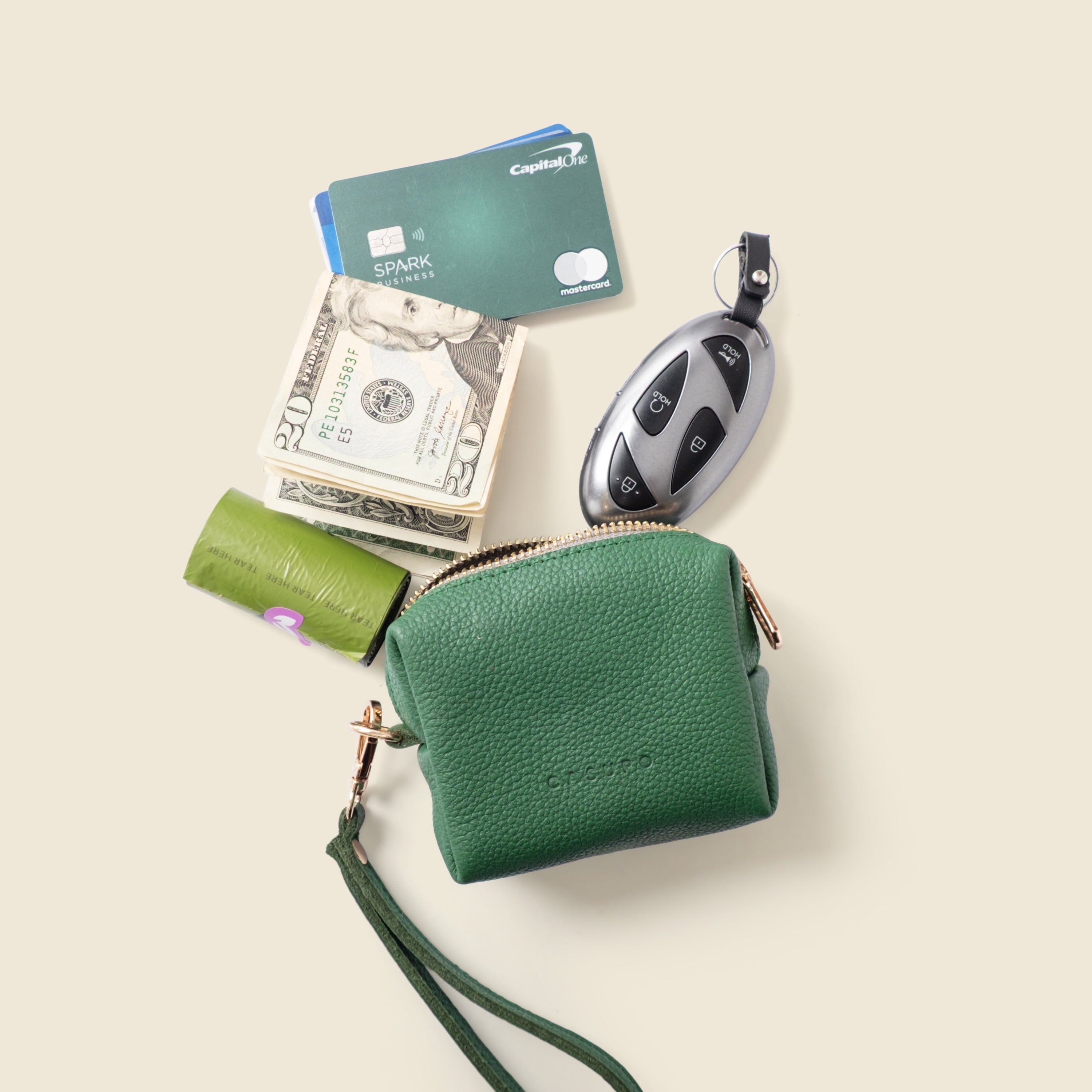 Mini Zipper Bag with Wristlet - Green