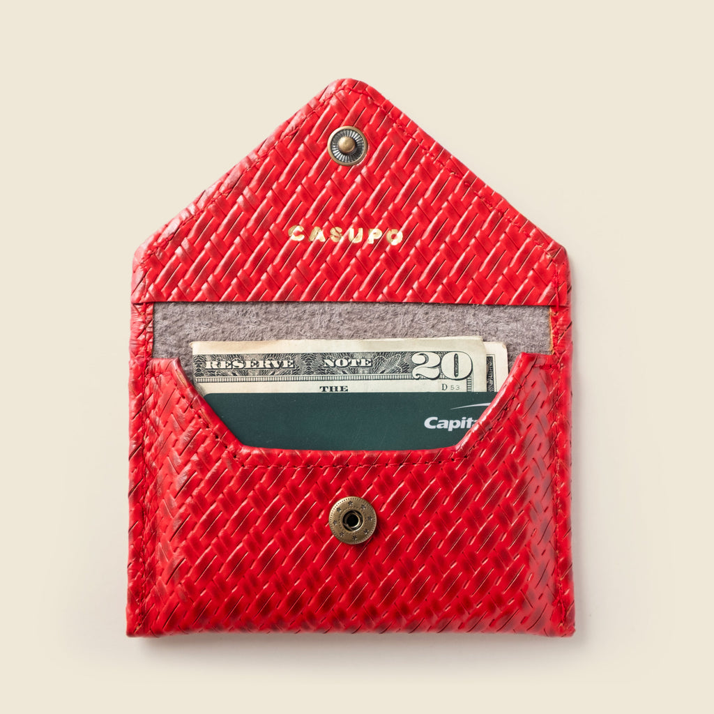 Mini Envelope Wallet With RFID protection - Red Woven