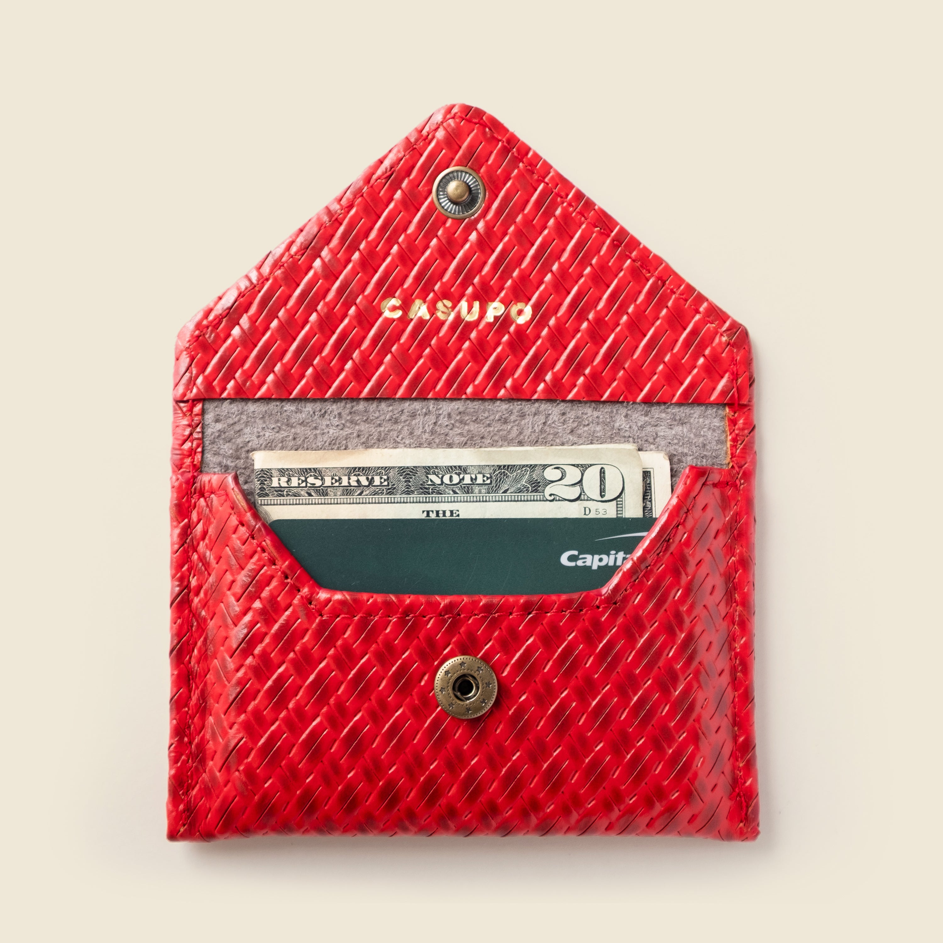 Mini Envelope Wallet With RFID protection - Red Woven