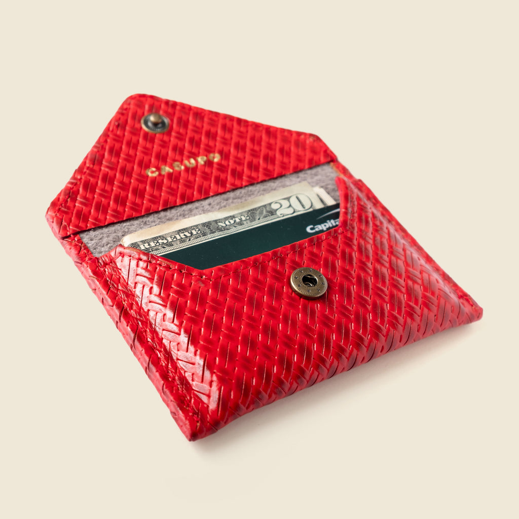 Mini Envelope Wallet With RFID protection - Red Woven