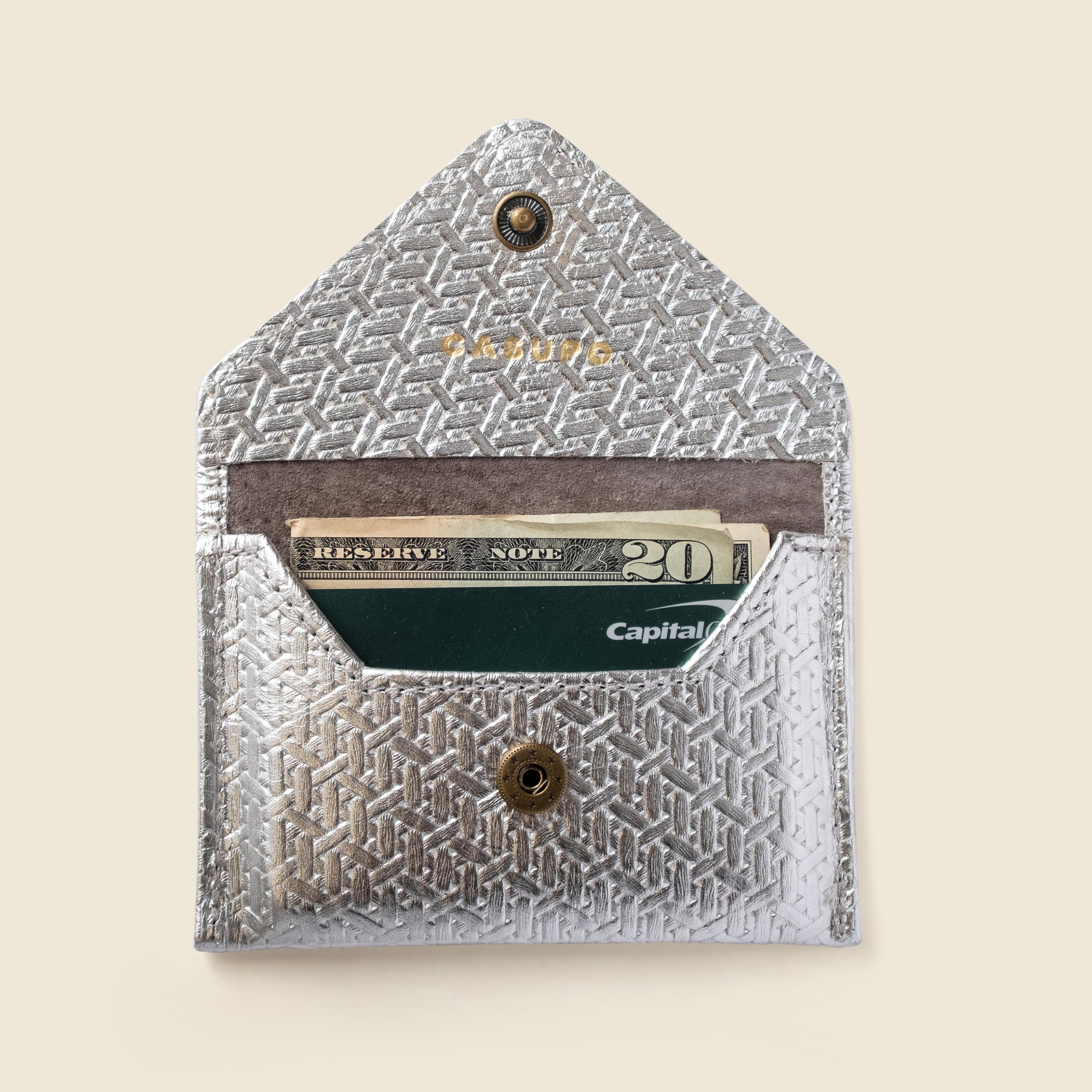 Mini Envelope Wallet With RFID protection - Silver Woven