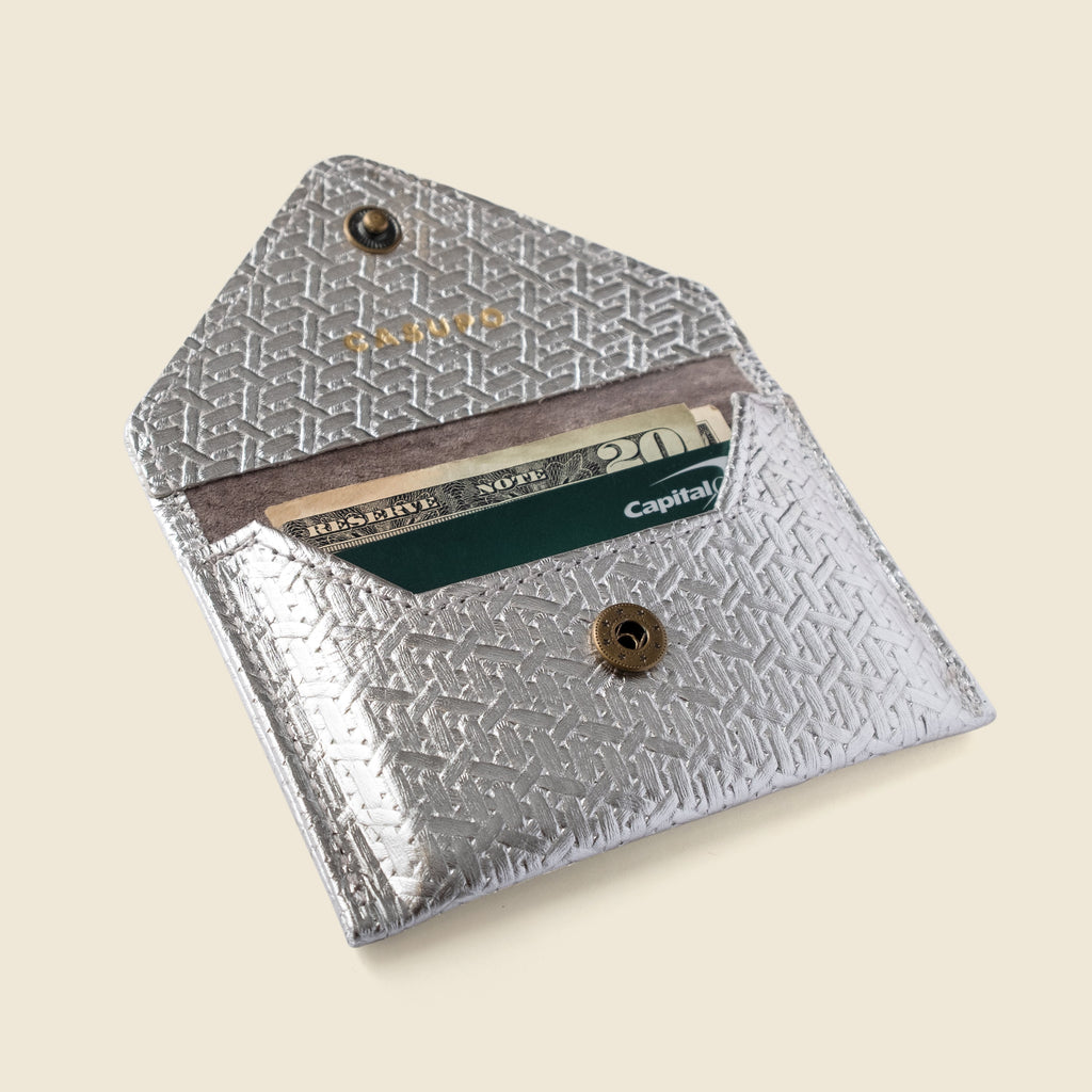 Mini Envelope Wallet With RFID protection - Silver Woven