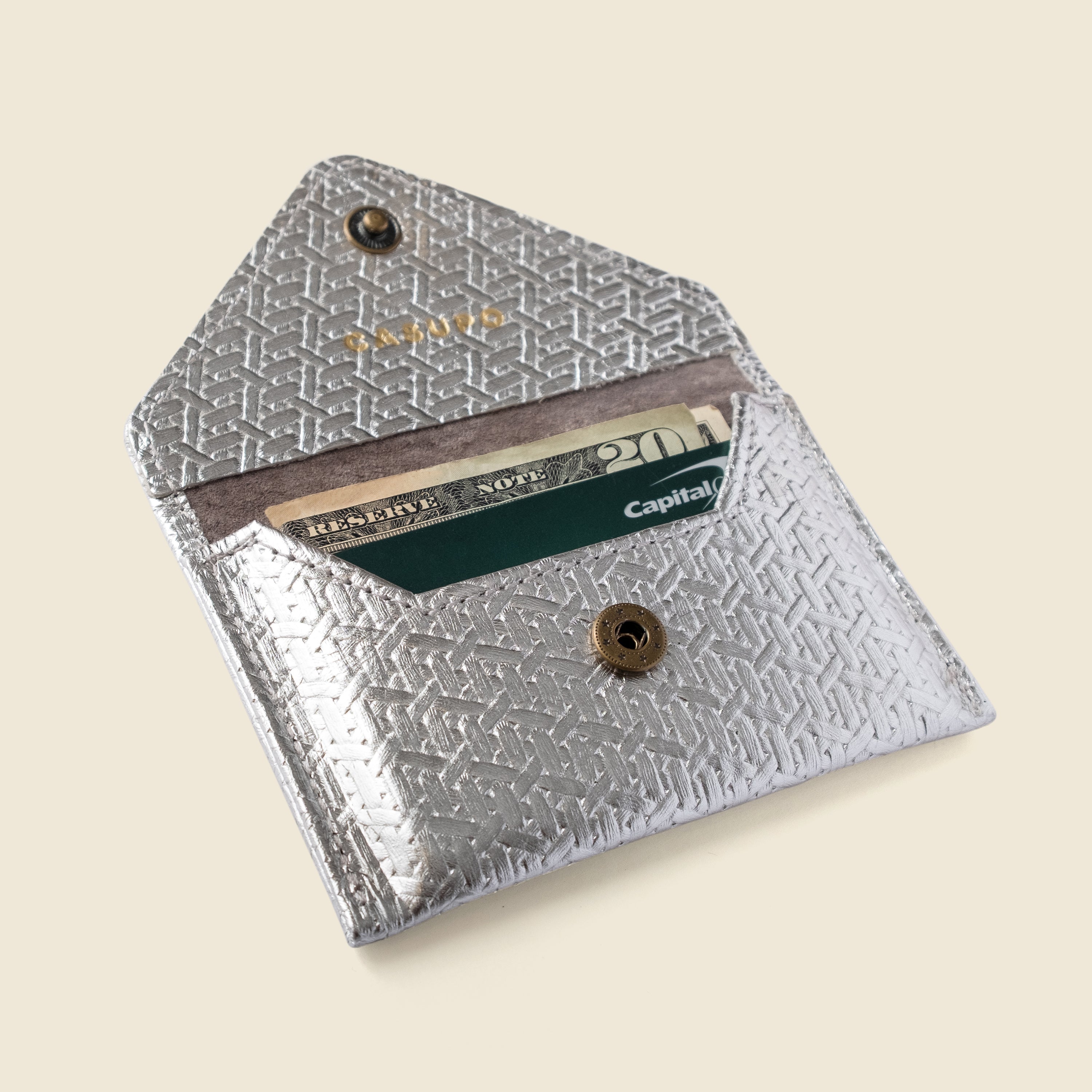 Mini Envelope Wallet With RFID protection - Silver Woven