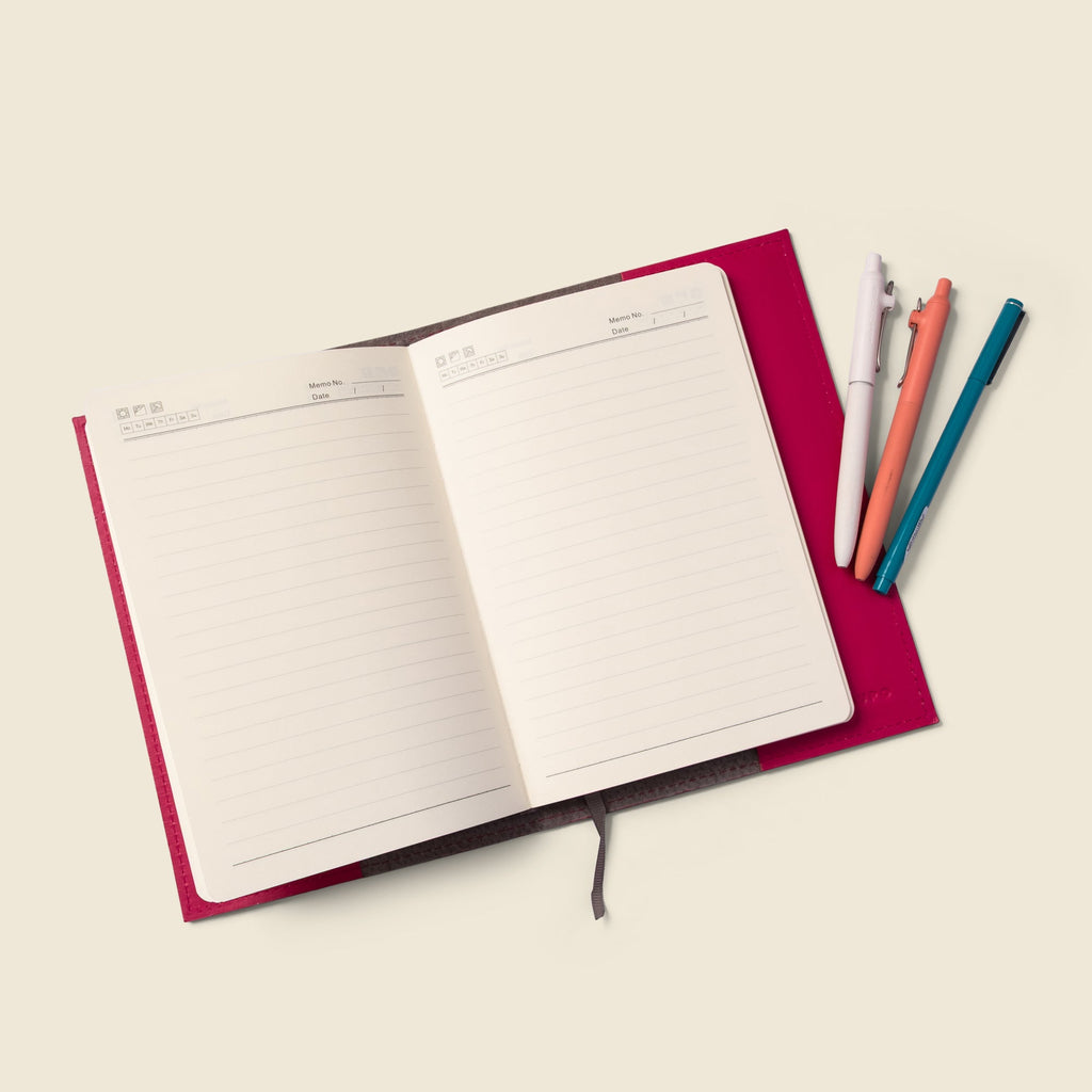 Refillable A5 Leather Notebook Cover – Pink