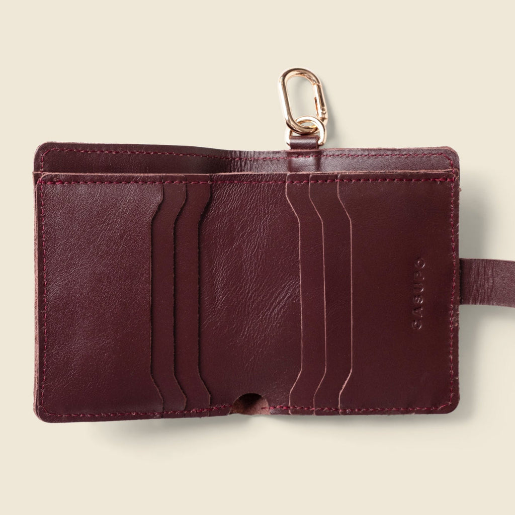 Wallet with Snap and Key Ring - Burgundy