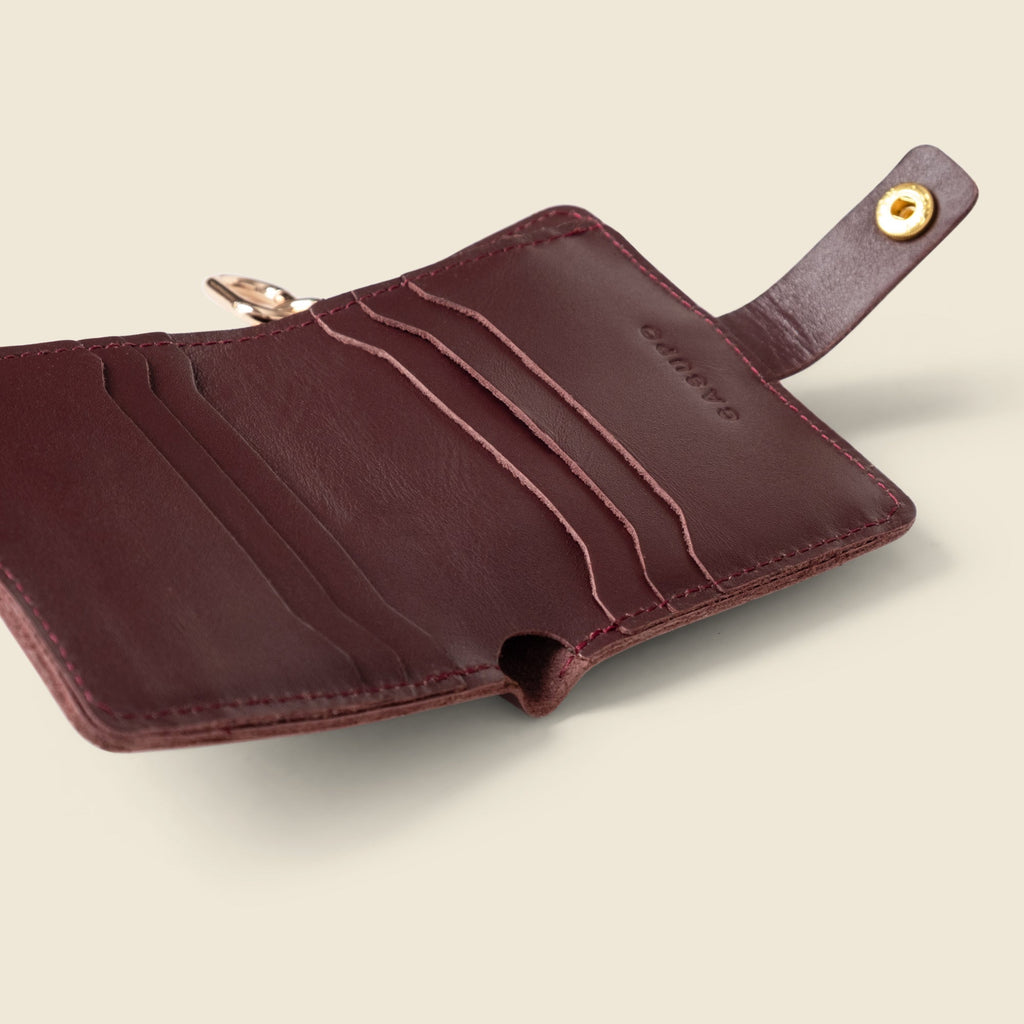 Wallet with Snap and Key Ring - Burgundy