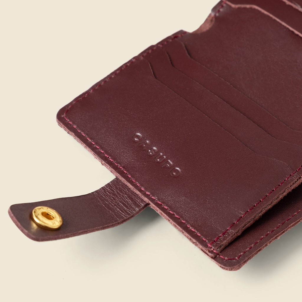 Wallet with Snap and Key Ring - Burgundy