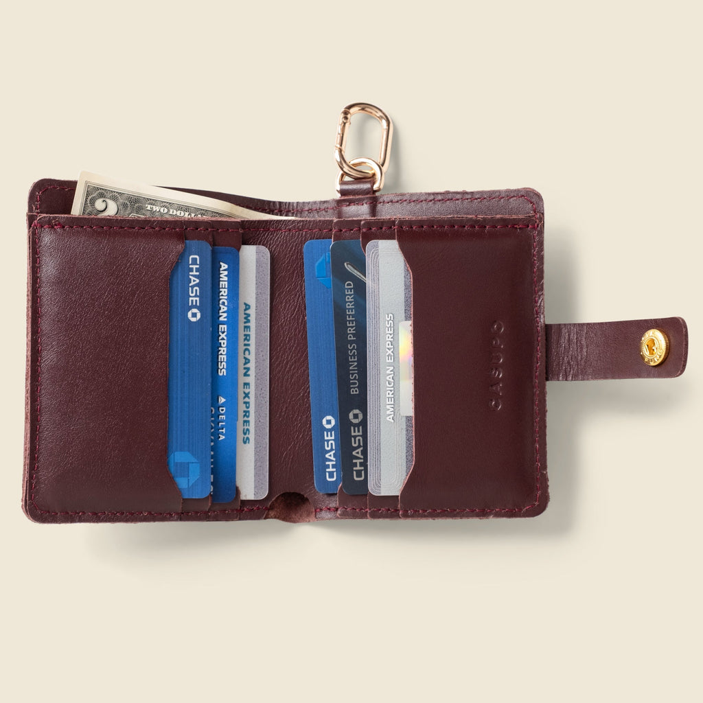 Wallet with Snap and Key Ring - Burgundy