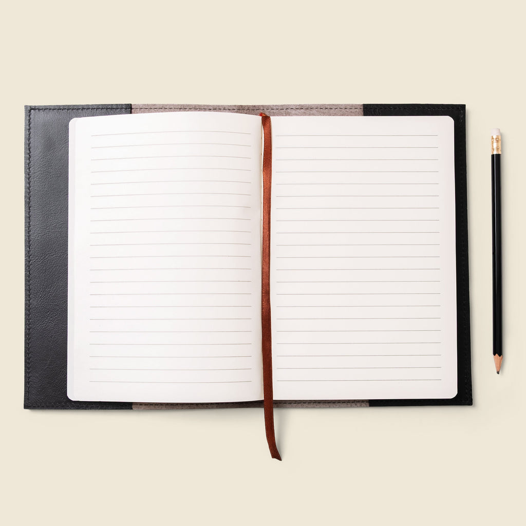 Refillable A5 Leather Notebook Cover – Black