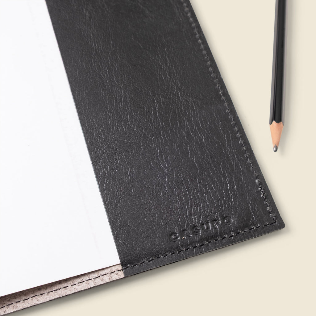 Refillable A5 Leather Notebook Cover – Black