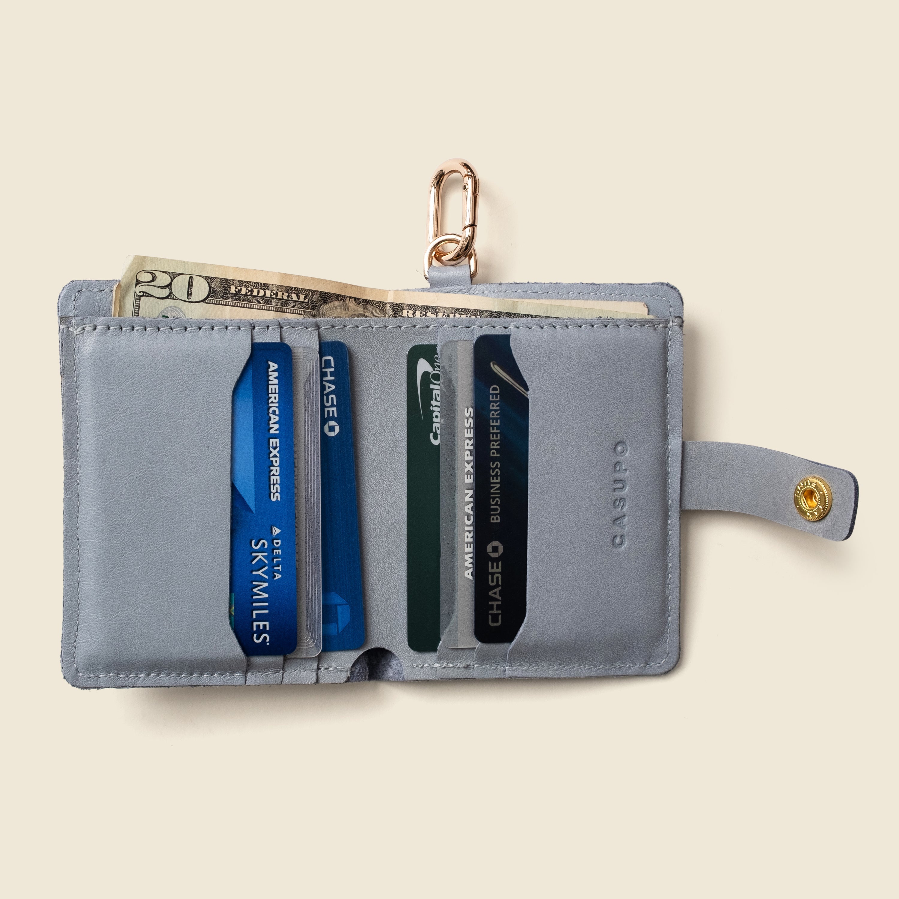 Wallet with Snap and Key Ring - Ice Blue