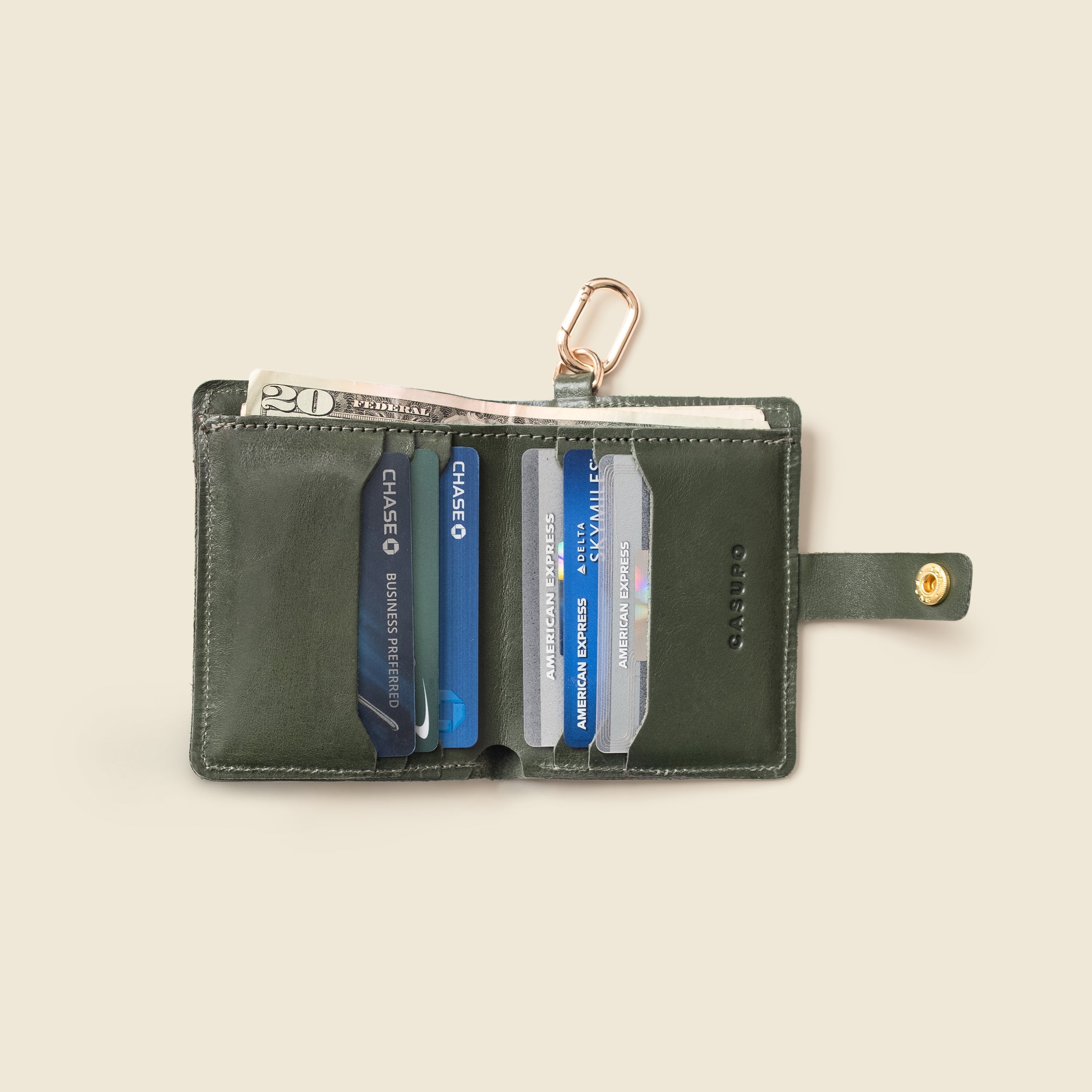Wallet with Snap and Key Ring - Olive
