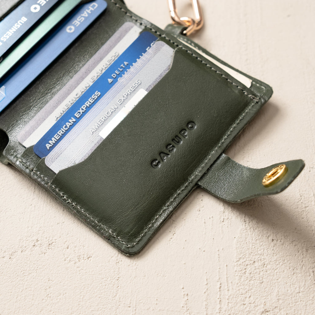 Wallet with Snap and Key Ring - Olive