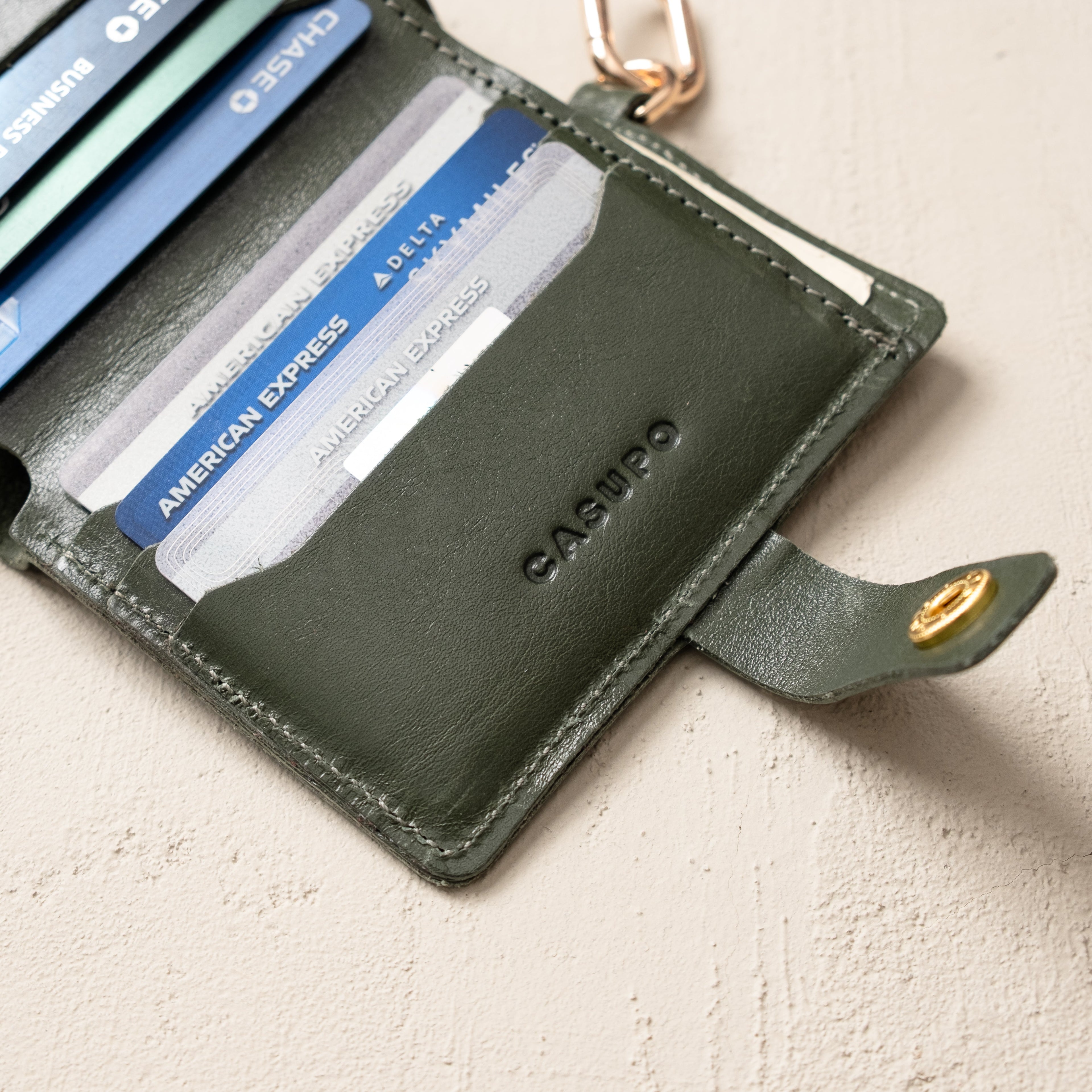 Wallet with Snap and Key Ring - Olive