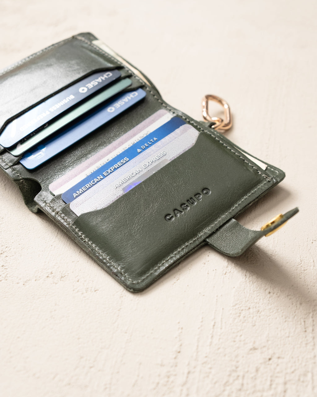 Wallet with Snap and Key Ring - Olive