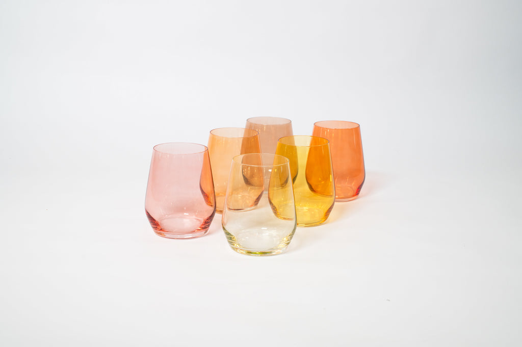 Golden Hour Collection -  Stemless Ombre Set of 6 Colored Wine Glass