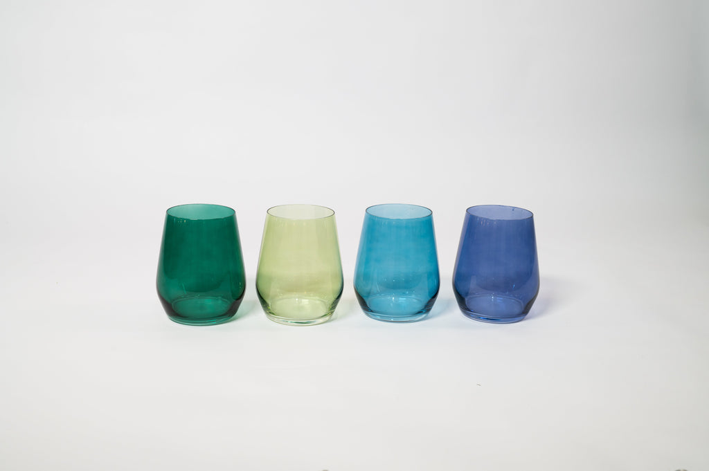 Northern Lights Collection -  Stemless Set of 4 Colored Wine Glasses