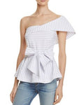 Joa One Shoulder Stripe Peplum Top, Size Large