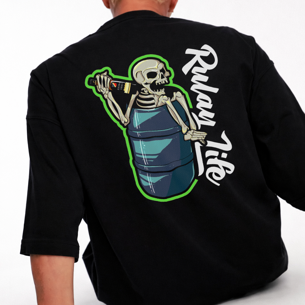Dominican Blue Drum Skull — Oversized faded t-shirt