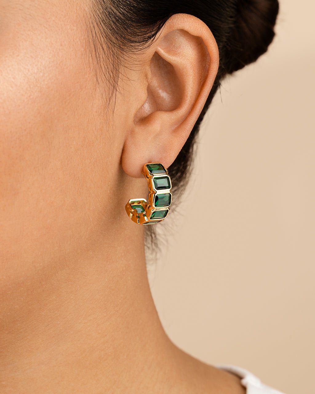 Nyssa Bezel CZ Station Hoop Earrings