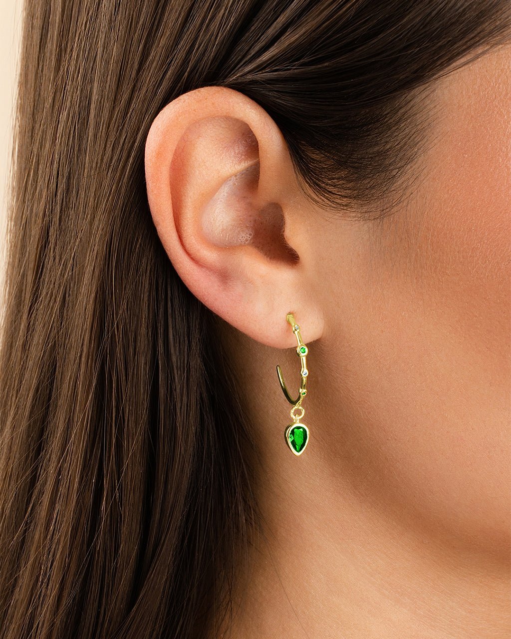 Bezel CZ Station Hoop Earrings