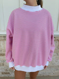 Dark Pink and White Big Striped Mockneck Sweatshirt