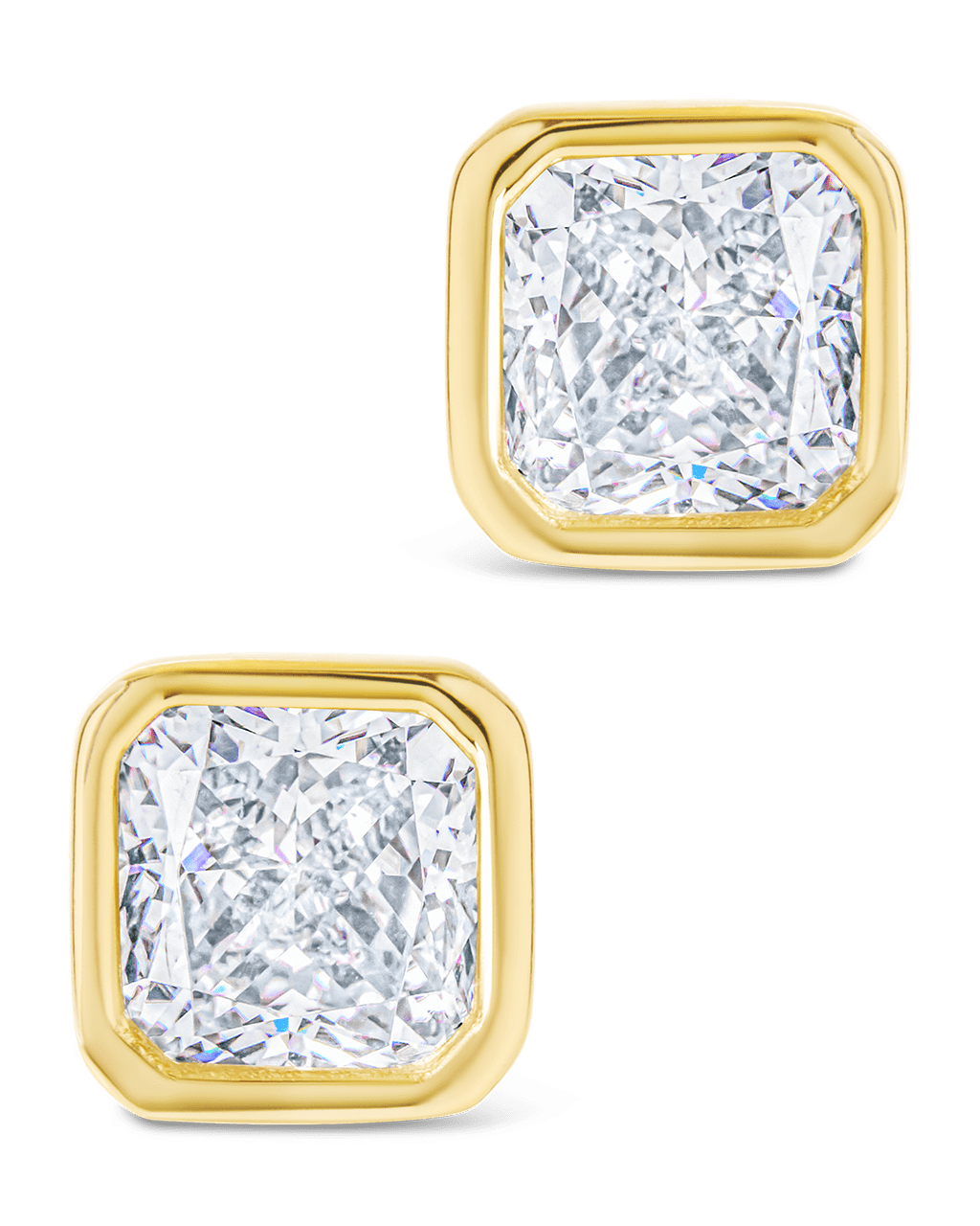 Sterling Silver Asscher Cut Bezel Set Stud Earrings